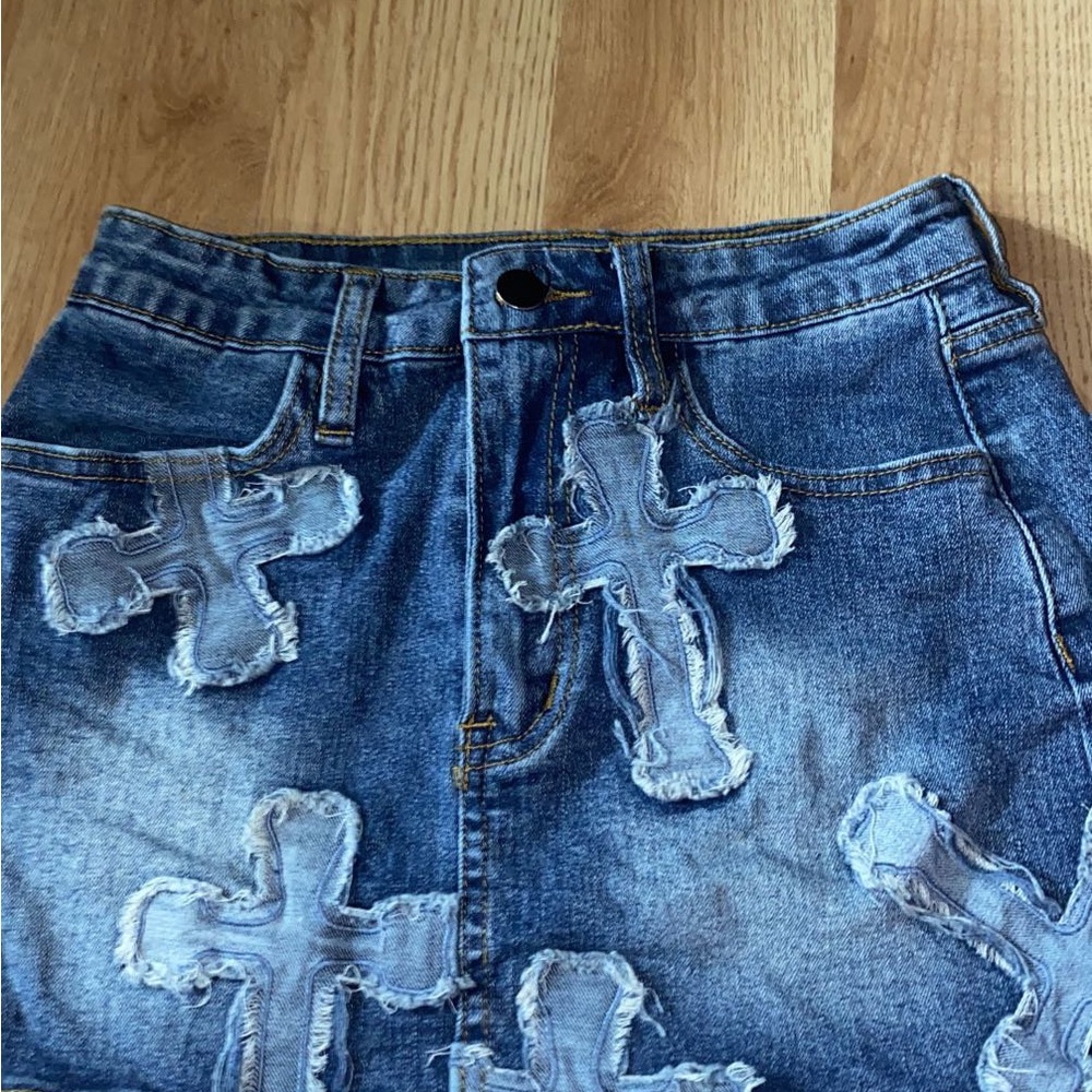 Fashion Nova Blue Denim with Gold Stitching